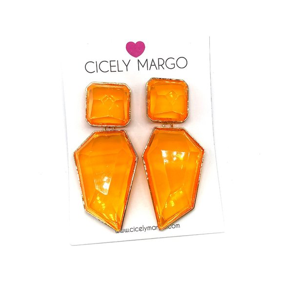 Candy Geo Statement Earrings Neon Orange - Picture 3 of 3